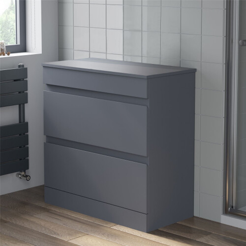 800 Bathroom Countertop Vanity Unit Floor Standing Soft Close Drawer Gloss Grey