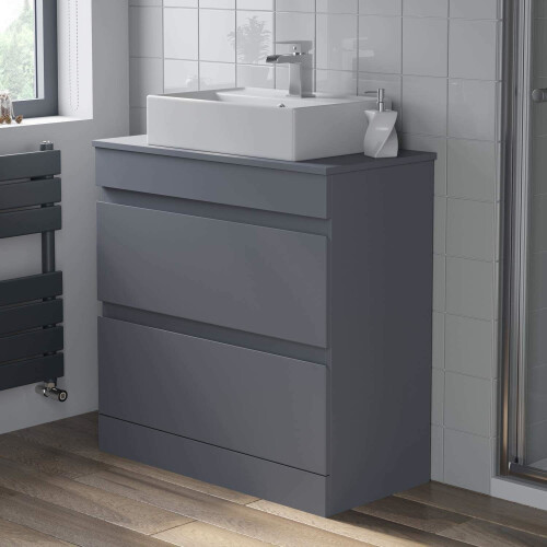 800mm Bathroom Vanity Unit Countertop Rectangular Basin Sink Floor Standing Grey 1