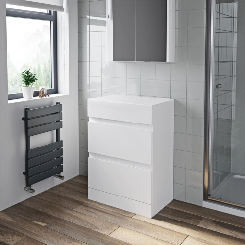 600mm Bathroom Countertop Vanity Drawer Unit Floor Standing White Gloss 1