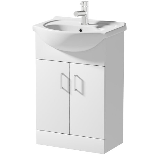 550mm Floorstanding Bathroom Vanity Unit & Basin Single Tap Hole White Gloss 2