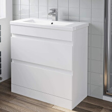 800mm Bathroom Vanity Unit Basin Storage 2 Drawer Cabinet Furniture White Gloss