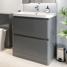 Bathroom Cloakroom Vanity Unit Wash 800 Basin Base Cabinet Drawers Storage Grey