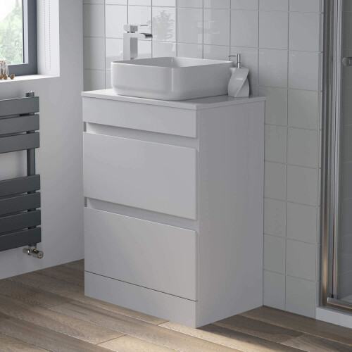600mm Bathroom Vanity Unit Floor Standing Countertop Square Basin Gloss White 1