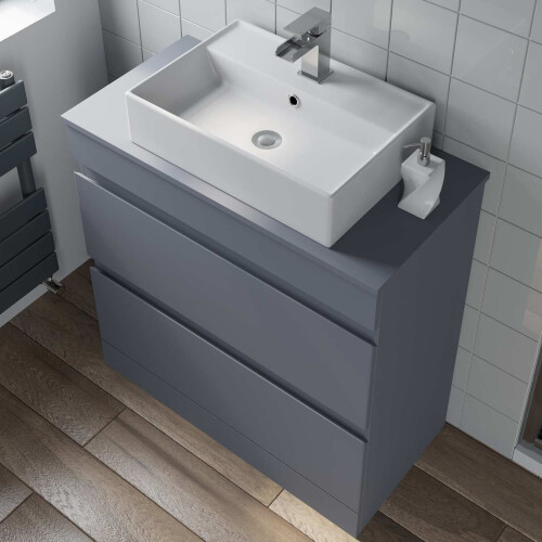 800mm Bathroom Vanity Unit Countertop Rectangular Basin Sink Floor Standing Grey 2