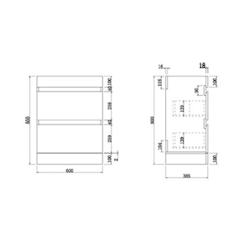 600mm Bathroom Countertop Vanity Drawer Unit Floor Standing White Gloss 2