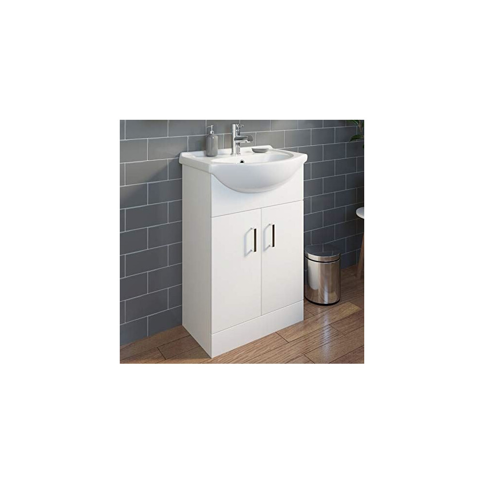 550mm Floorstanding Bathroom Vanity Unit & Basin Single Tap Hole White Gloss