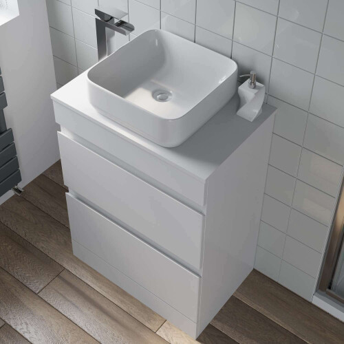 600mm Bathroom Vanity Unit Floor Standing Countertop Square Basin Gloss White 2