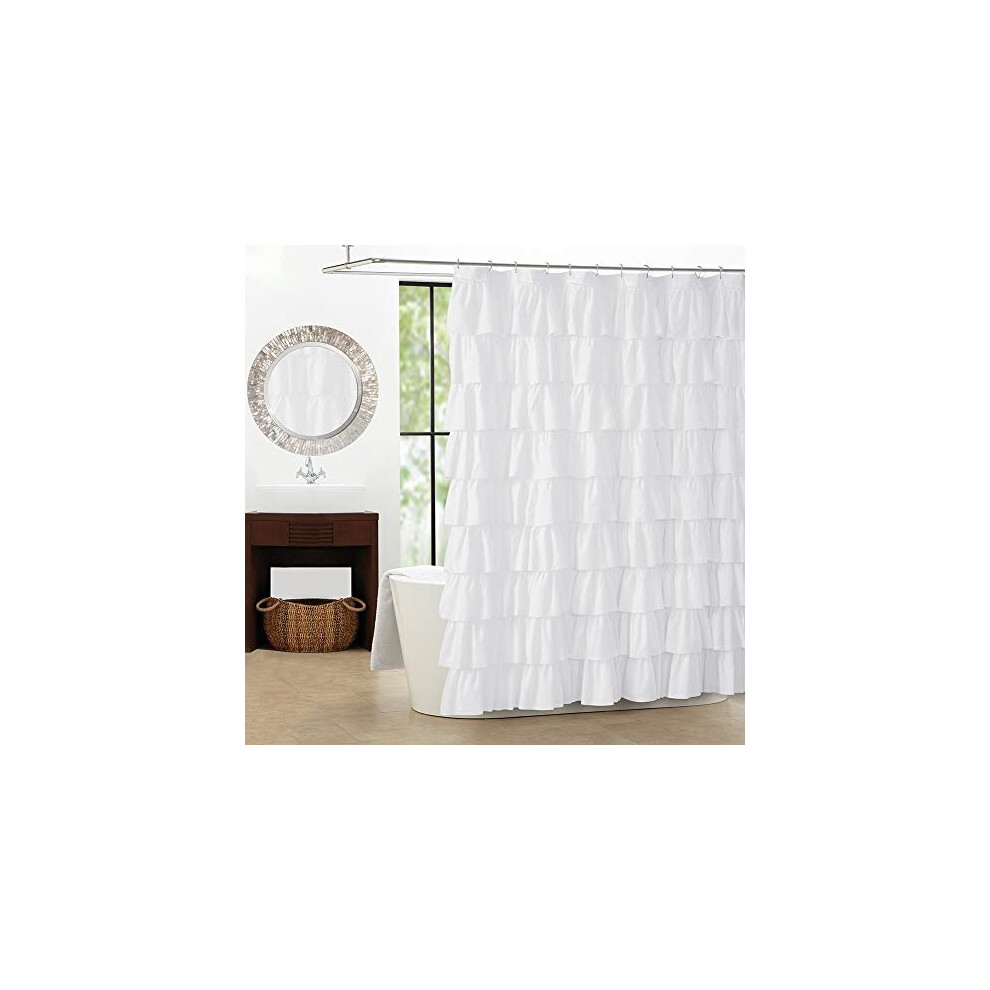 Rideau de douche     volants blanc WestWeir - Tissu de style campagnard pour salle de bain 72 x 72 pouces, texture tendance