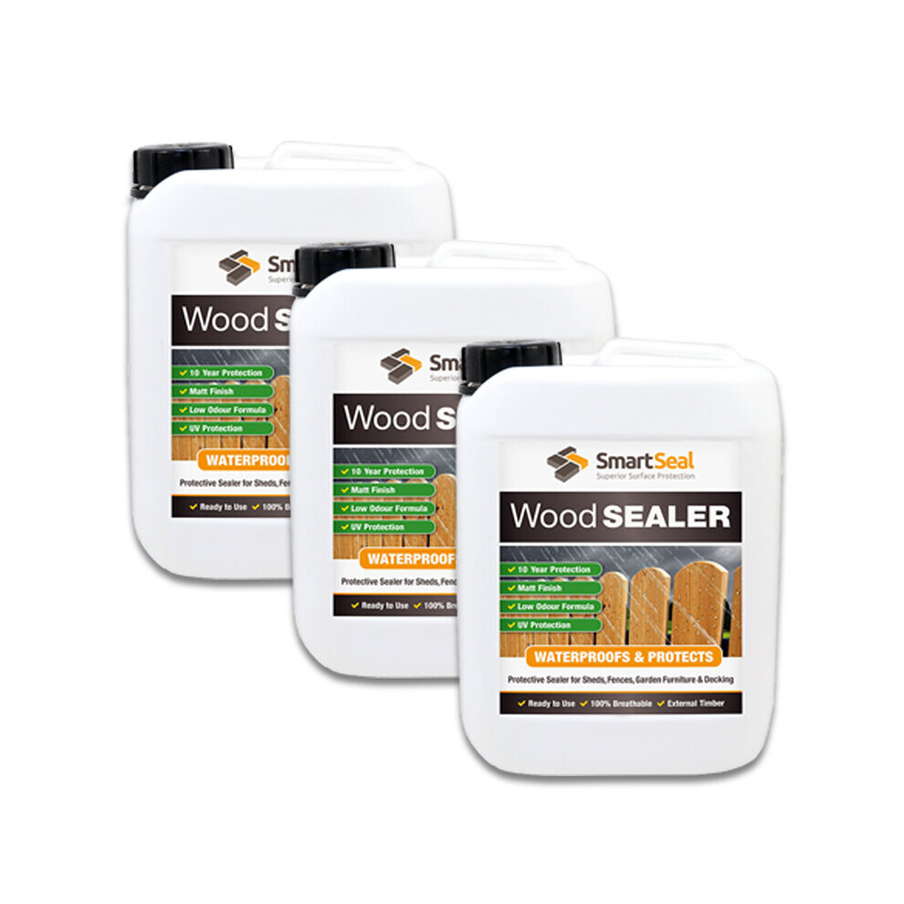 (3 x 5 Litres) Wood Sealer For Sheds Fence Garden Rooms & Furniture Clear Finish Protects 10+ yrs