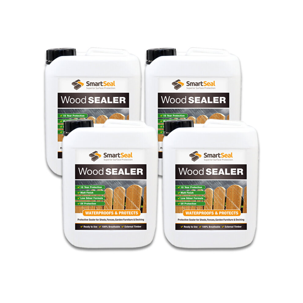 (4 x 5 Litres) Wood Sealer For Sheds Fence Garden Rooms & Furniture Clear Finish Protects 10+ yrs