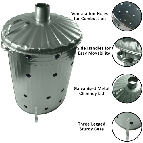 (Fast Burn) 90L Steel Incinerator Fire Bin Wood Burner 1