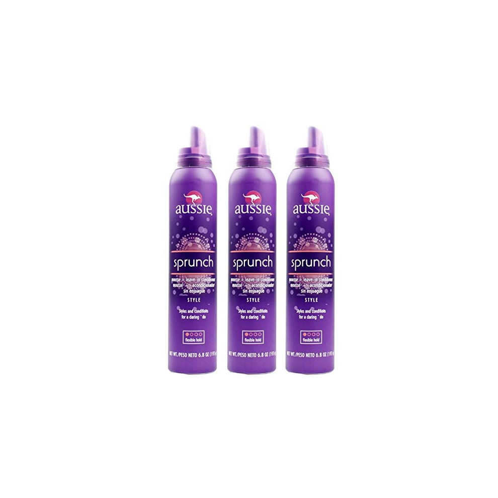 Aussie Sprunch Mousse 24 Hour Curl Lock, Flexible Hold 6.80 oz (Pack of 3)