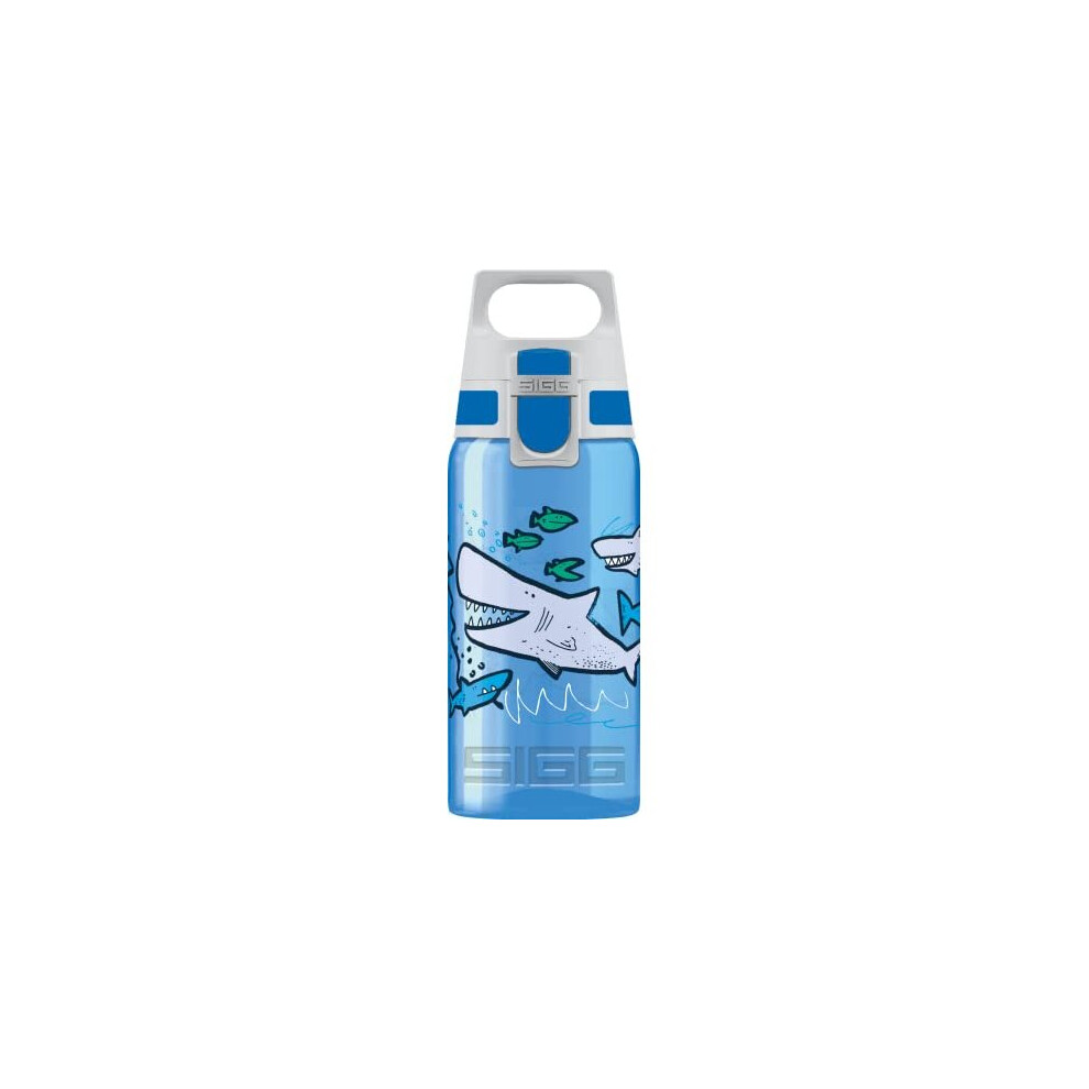 SIGG - Kids Water Bottle - Viva One Sharkies - Leakproof - Dishwasher Safe - BPA Free - Sports & Bike - Blue - 17 Oz