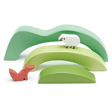 Tender Leaf Toys - Green Hills View - Holz Stapelturm, Bauklötze - Offenes Spielset mit grünen Hügeln