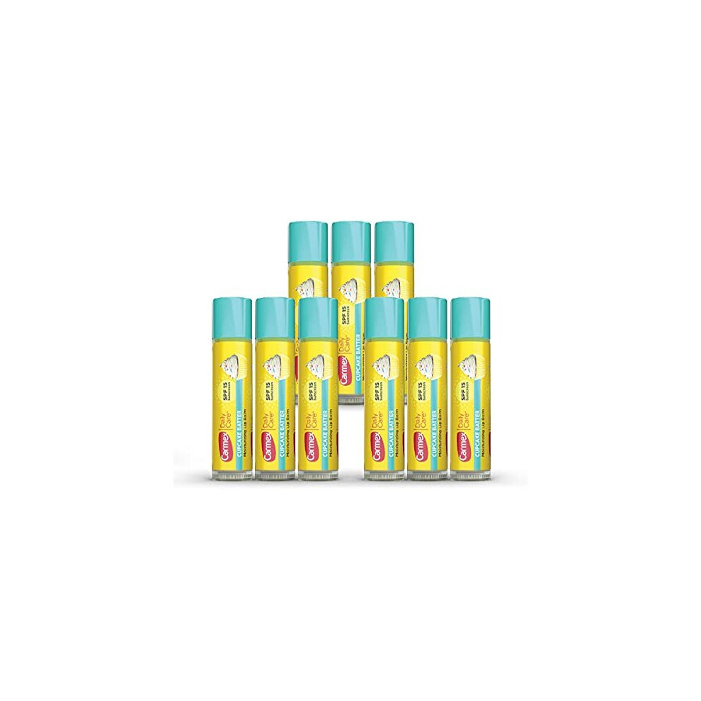 Carmex Daily Care Moisturizing Lip Balm with SPF 15, Cupcake Batter Lip Balm Sticks, 0.15 OZ Each - 9 Count