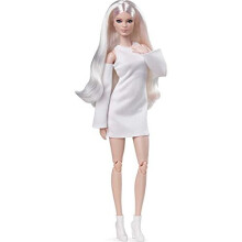 Barbie Signature Looks Puppe (Groß, Blond) voll bewegliche Modepuppe in weißem Kleid & Plateaustiefeln