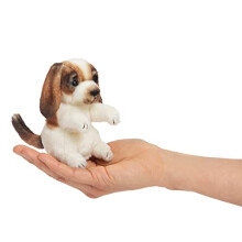 Marionet - FOLKMANIS - Vingerpoppetje Hond - Mini zakformaat - Polyester - Beige