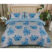 (King, LAILA TEAL) Thermal Flannelette 100% Brushed Cotton Duvet Quilt Bedding Set Warm Cosy for Winter