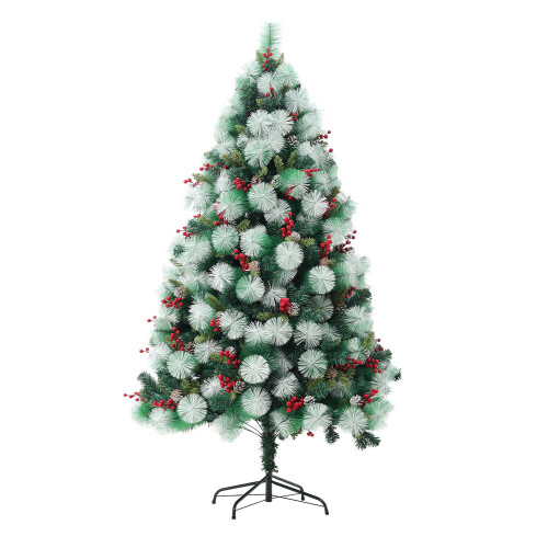 Living And Home Artificial Green Flocked Full Christmas Tree with Stand 1.8m 1
