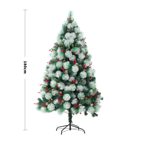 Living And Home Artificial Green Flocked Full Christmas Tree with Stand 1.8m 2
