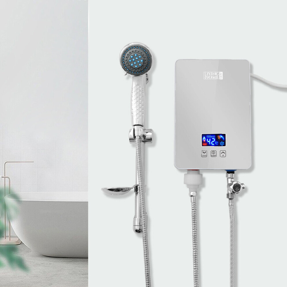 (Sliver) 6KW Tankless Electric Instant Water Heater with Shower Head Digital Temperature Display