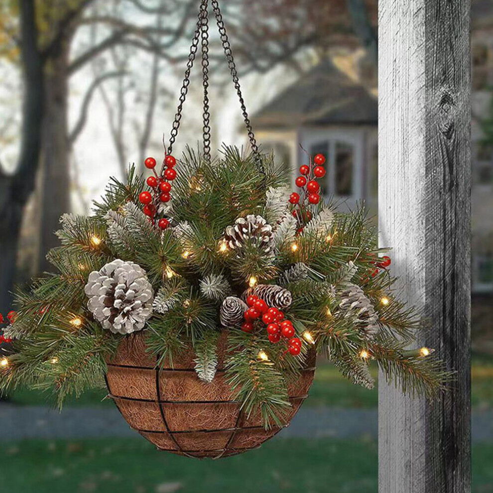 Artificial Christmas Hanging Basket with Frosted Pine Cone