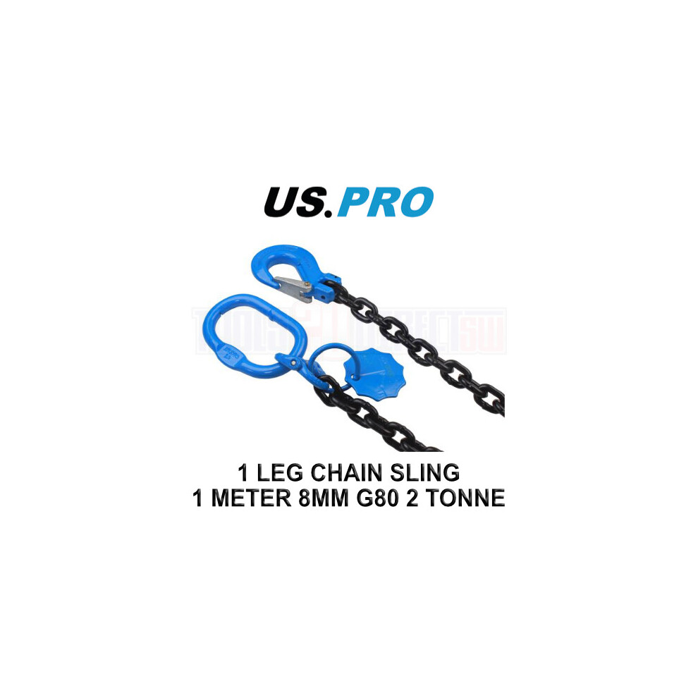 US PRO Tools 1 Leg Chain Sling - 1 Meter 8MM G80 2 Tonne 9108