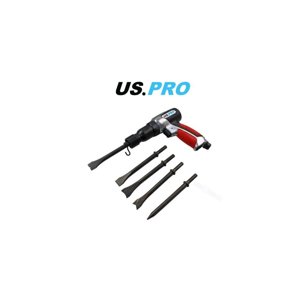 Us Pro Tools 190Mm Air Hammer Chisel With Ergonomic Grip & 5 Chisels 8598