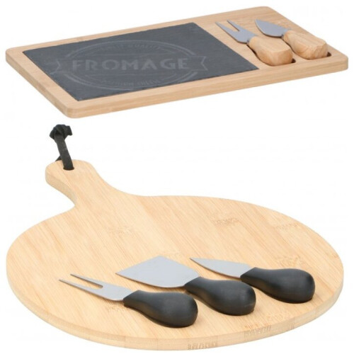 Alpina Bamboo Wooden Cheese Board Set Fork Knives Kitchen Slate Christmas Present Gift 1