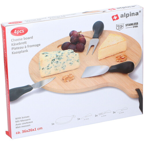 Alpina Bamboo Wooden Cheese Board Set Fork Knives Kitchen Slate Christmas Present Gift 2