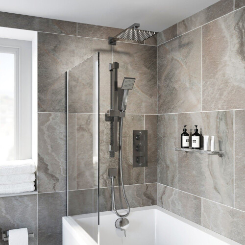 Thermostatic Square Concealed Shower Head Wall Mounted Adjustable Riser Handset