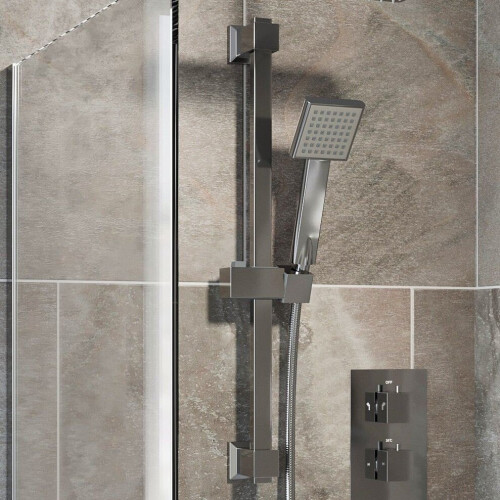 Thermostatic Square Concealed Shower Head Wall Mounted Adjustable Riser Handset 2
