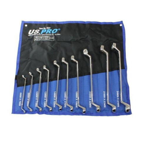 us pro US PRO Tools 10 Piece Double Offset Ring Spanner Set 6 - 27mm 75DEG Non-slip 3527 1