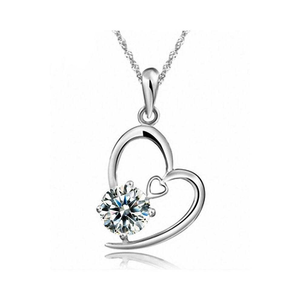 Crystal Heart Pendant 925 Sterling Silver Necklace Chain Women Jewellery Gift UK