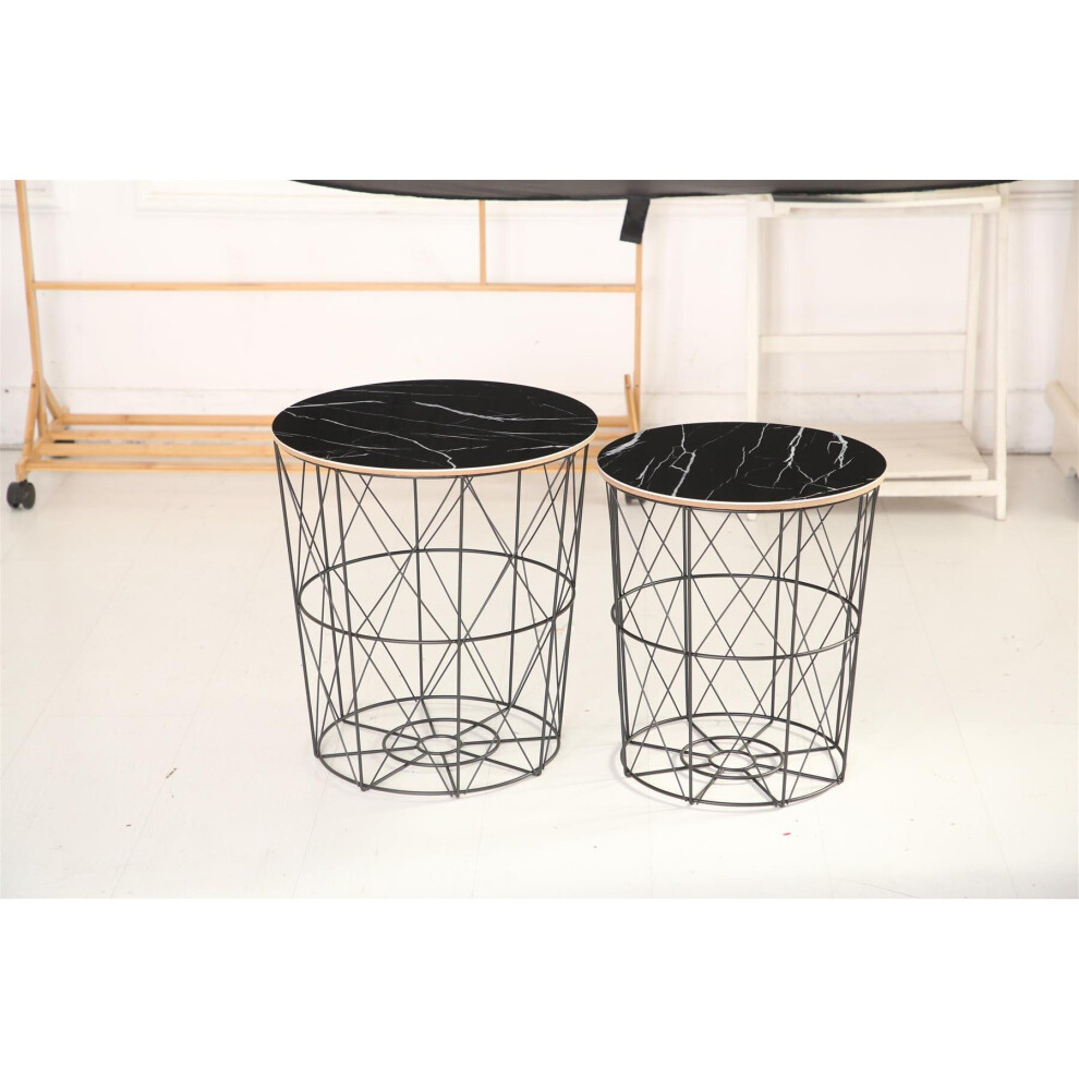 (Black & Black, Large) Modern Storage Side Table With Lid