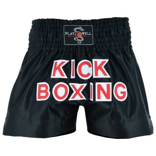 (Medium) Playwell Kickboxing Competition Satin Fight Shorts - Black
