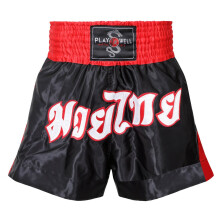 (Small) Playwell Muay Thai Competition Fight Shorts - Black/Red