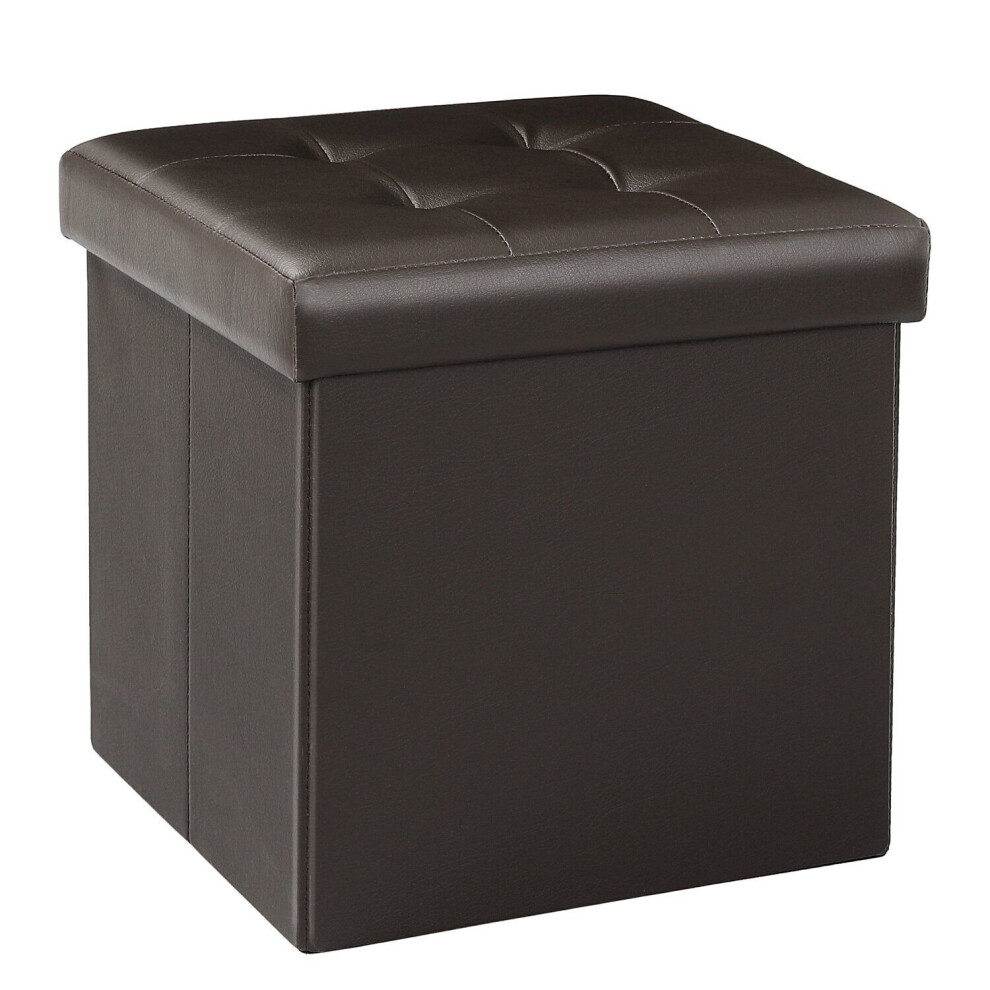 (COFFEE  OTTOMAN) Faux Leather Folding Storage Ottoman Seat Stool