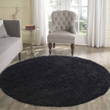 (Round 120 x 120cm, BLACK) Living Room Soft Shaggy Rugs 45mm Pile Height Small - Extra Large in 22 Colours