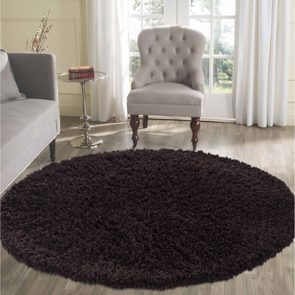 Serdim Rugs (Round 120 X 120Cm, ) Living Room Soft Shaggy Rugs 45Mm Pile Height Small - Extra Large In 22 Colours Brown