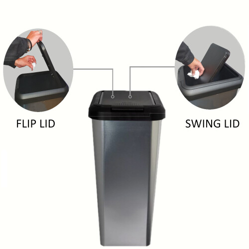 45L SILVER IML TOUCH & LIFT RECTANGLE SWING KITCHEN WASTE RUBBISH BIN 2