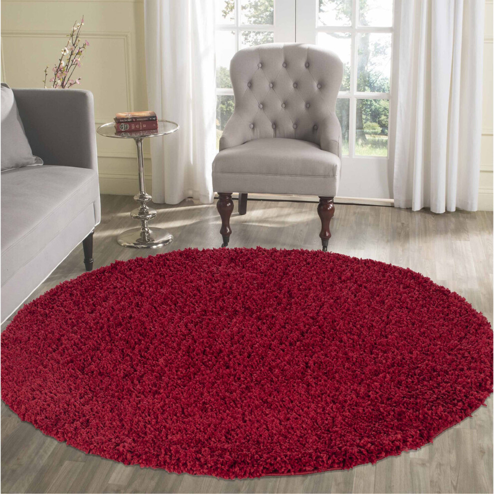 Serdim Rugs (Round 120 X 120Cm, Red) Living Room Soft Shaggy Rugs 45Mm Pile Height Small - Extra Large In 22 Colours