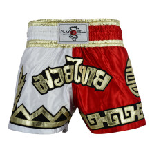 (Medium) Playwell Muay Thai Competition Royalty Fight Shorts - White