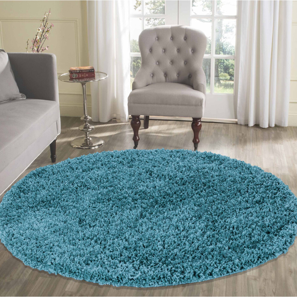 Serdim Rugs (Round 120 X 120Cm, Teal) Living Room Soft Shaggy Rugs 45Mm Pile Height Small - Extra Large In 22 Colours