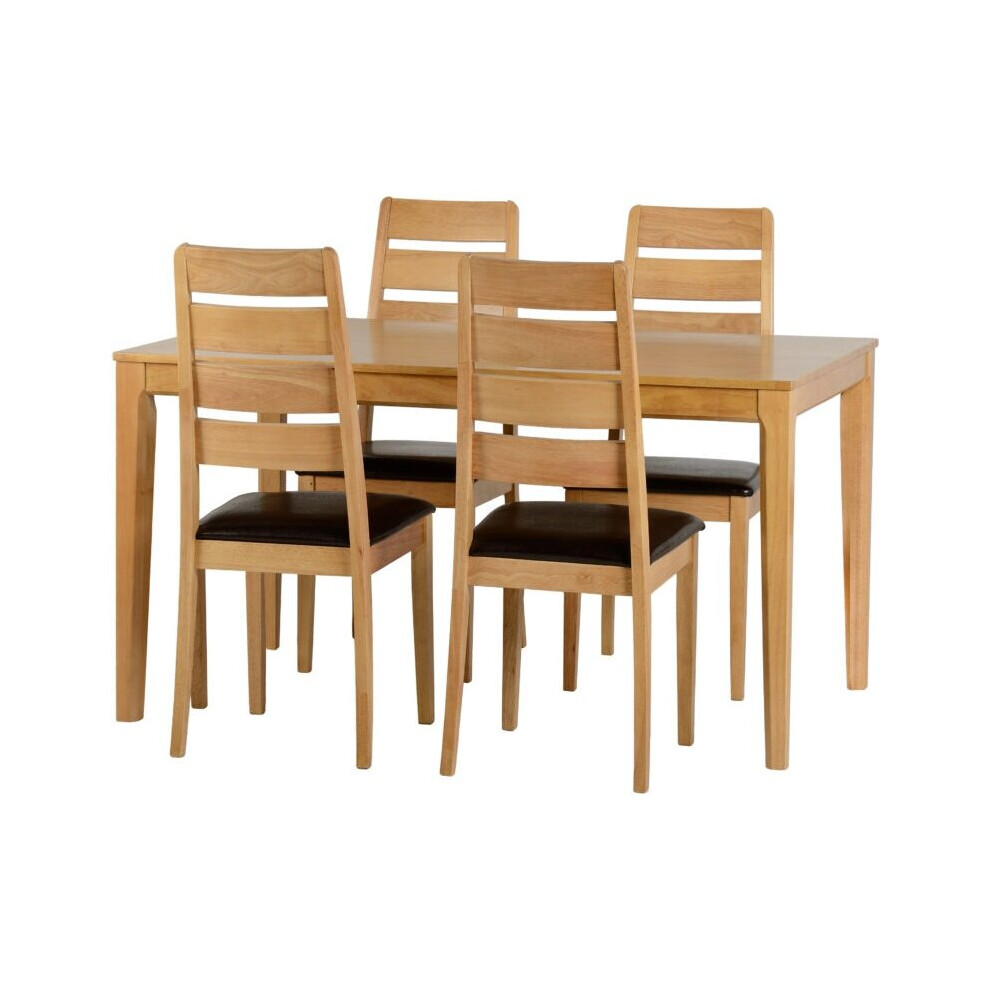 Seconique Logan Oak Finished 4 Seater Dining Set with Brown Faux Leather Padded Chairs