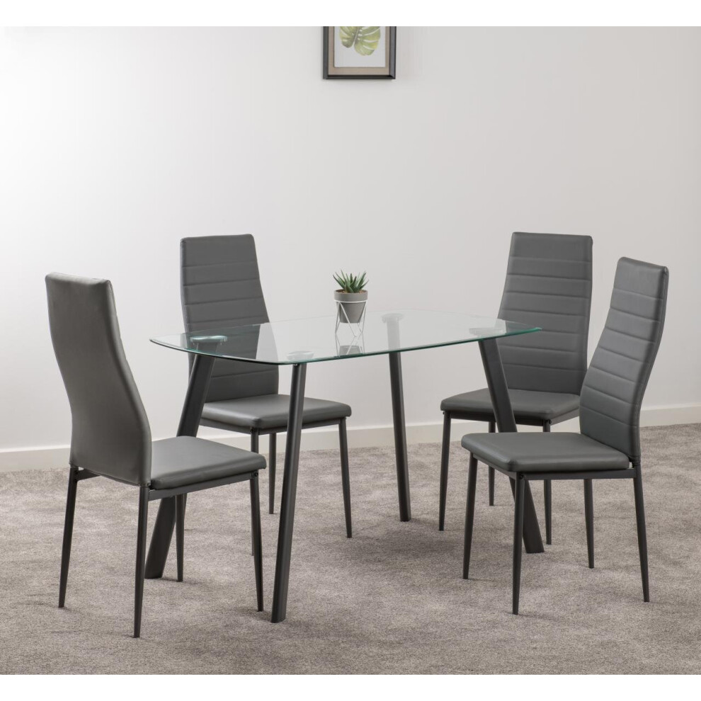 Seconique Abbey Clear Glass Dining Table & 4 Faux Leather Chairs Set Grey