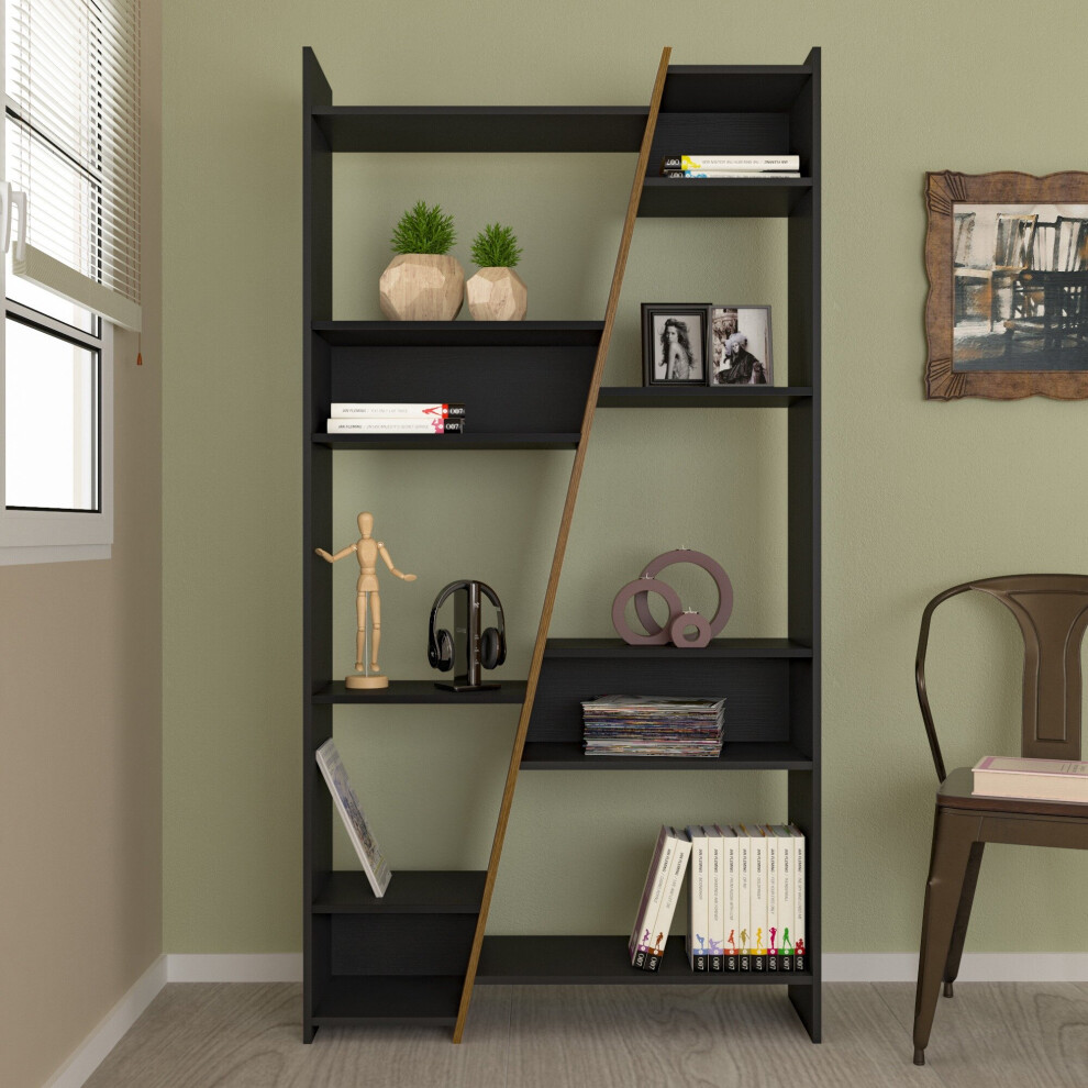 Naples Tall 11 Shelf Space Bookcase Shelving Display Unit - Black & Pine Effect