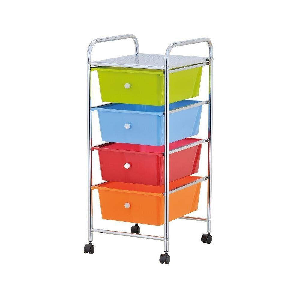 (Multi) 4 DRAWER CHROME STORAGE TROLLEY ON WHEELS