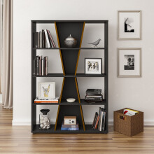 Naples 4 Shelf Medium Bookcase Shelving Unit - Black & Pine Effect