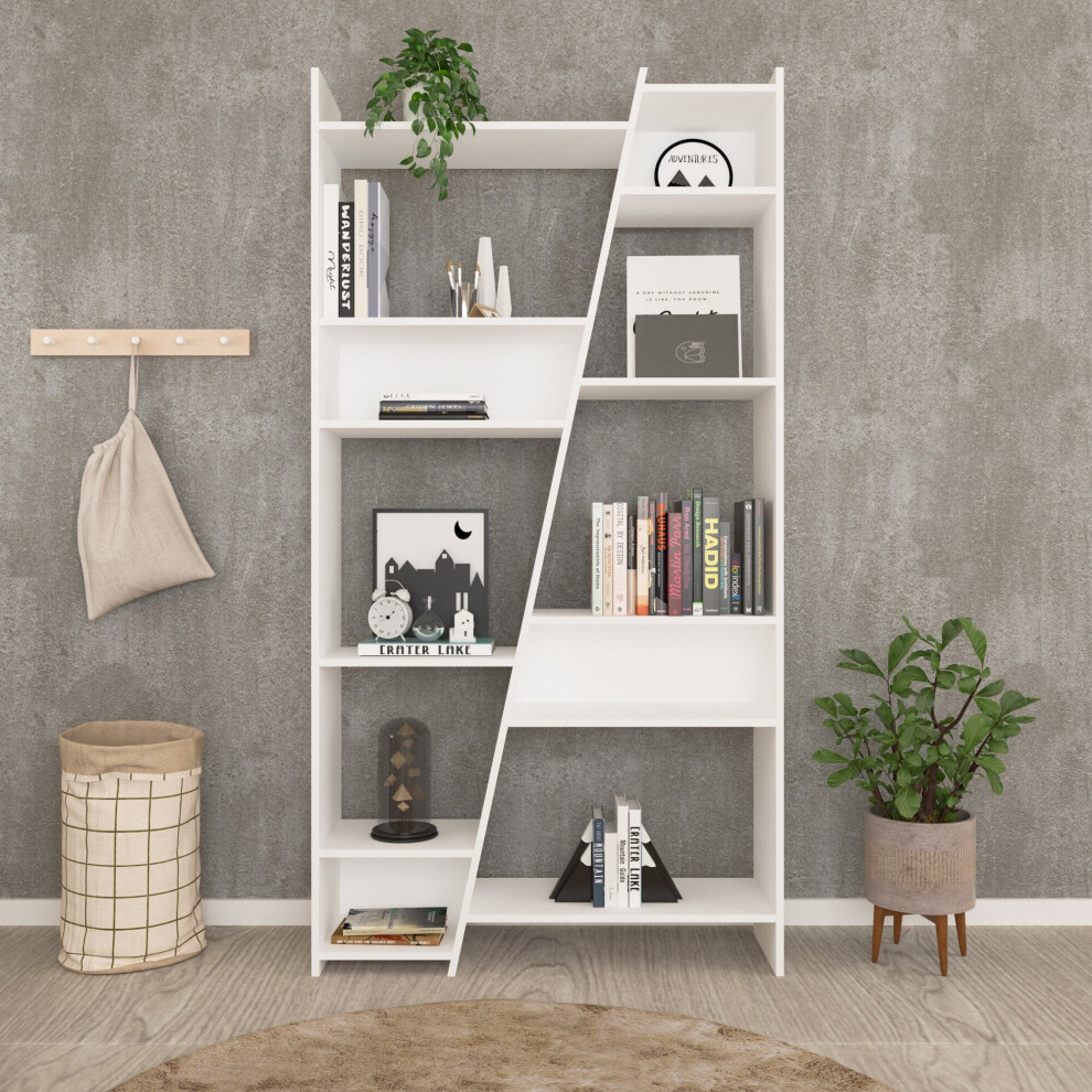 Naples Tall 11 Shelf Space Bookcase Shelving Display Unit - White
